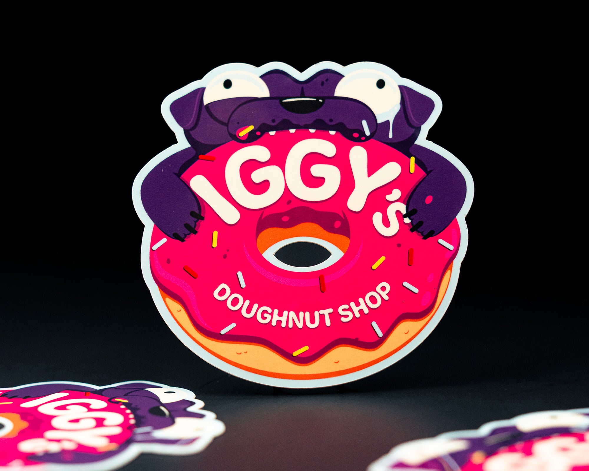 Die-cut sticker with custom printed design on white background